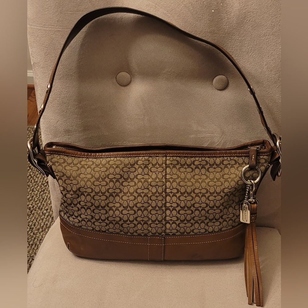 Y2K Vintage Coach Signature Jacquard / Tan Leather Hobo Handbag - F10418